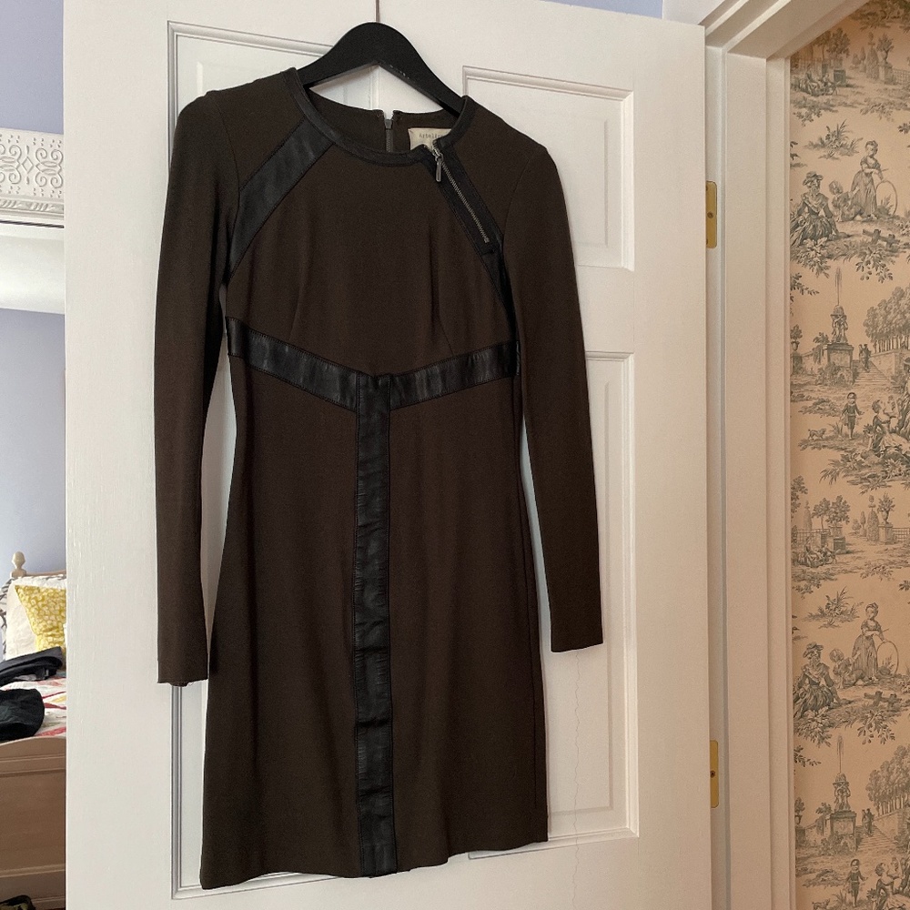 Nicole Miller Artelier Green & Leather Work Dress